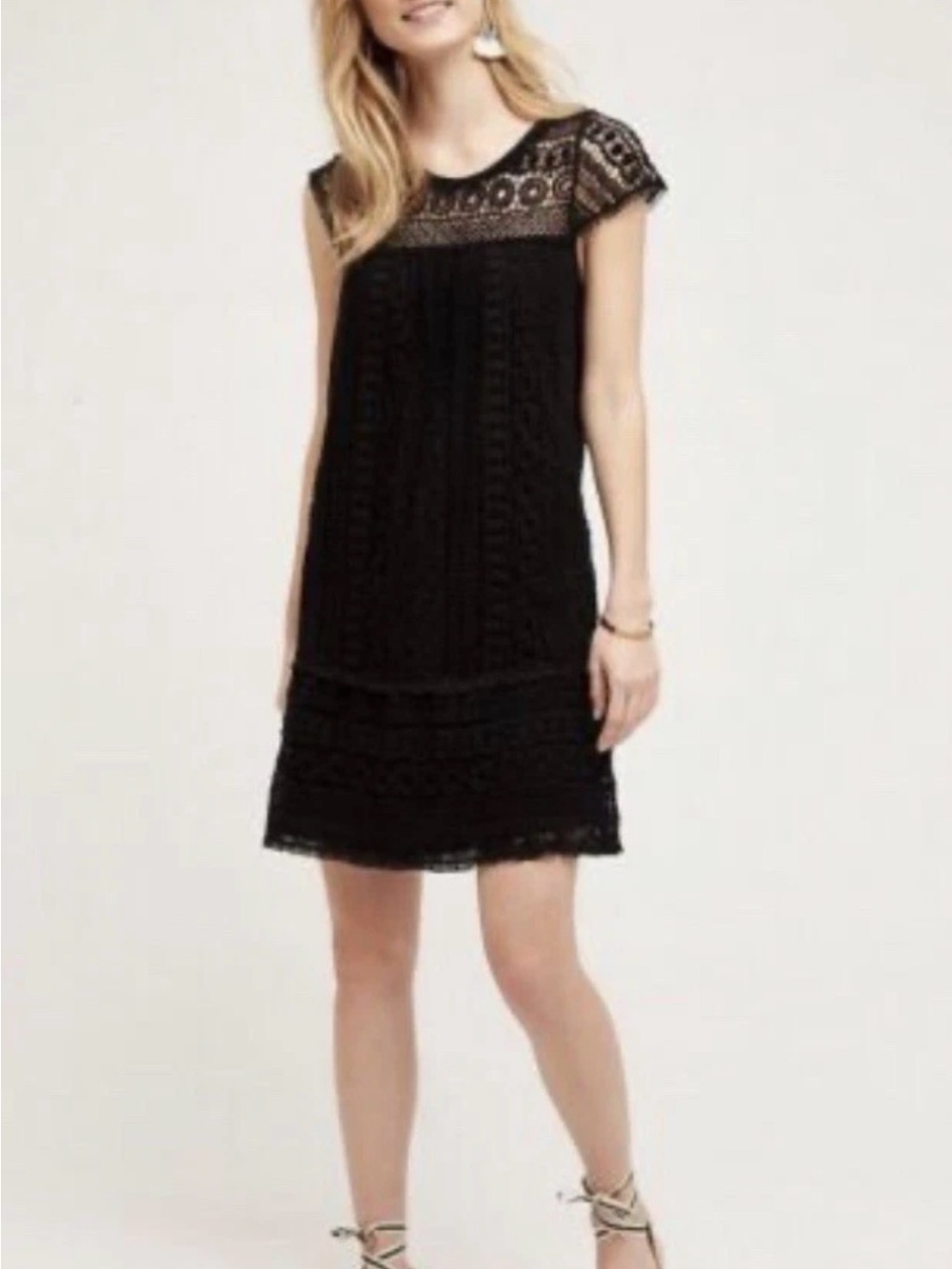 Anthropologie Maeve black Lace Shift Dress - Women's Elegant Short Sleeve Dress